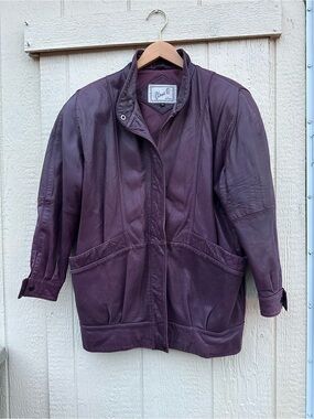 Vintage Wendi Q by Saxony Leather Jacket Purple Oversized 80s 90s Korea Women’ M